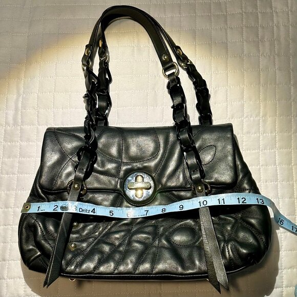 Stuart Weitzman Collection Black Leather Double Strap Turnlock Flap Shoulder Bag - Picture 14 of 16